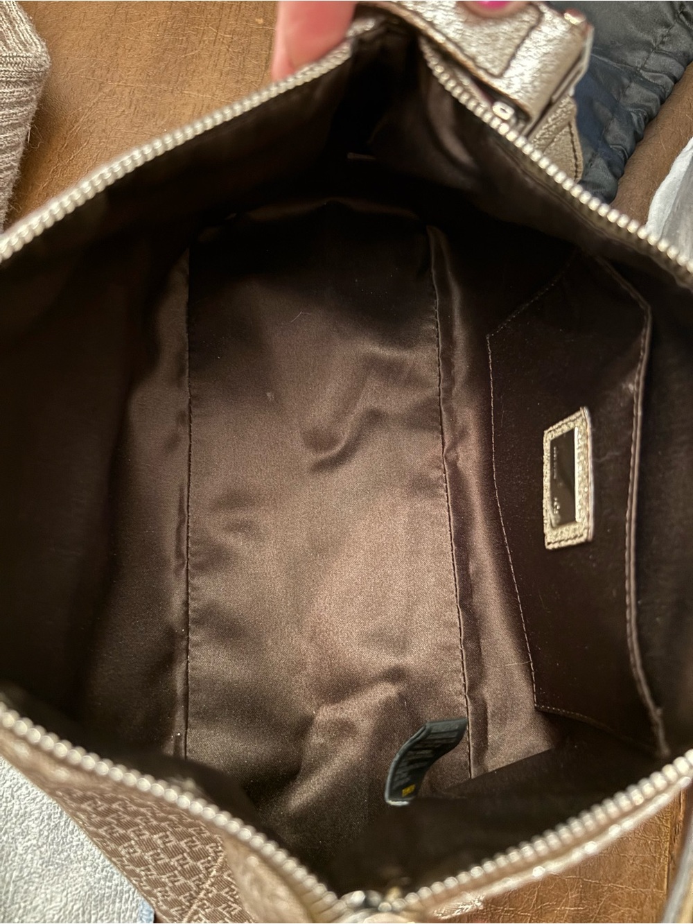 Authentic Fendi Large Dark Brown Leather suede Shoulder Bag Decorative Buckle - Picture 11 of 12